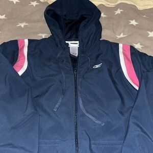 RBK Spring Windbreaker Women’s Hooded Waist Drawstring Sz. Large NWOT Navy Coat